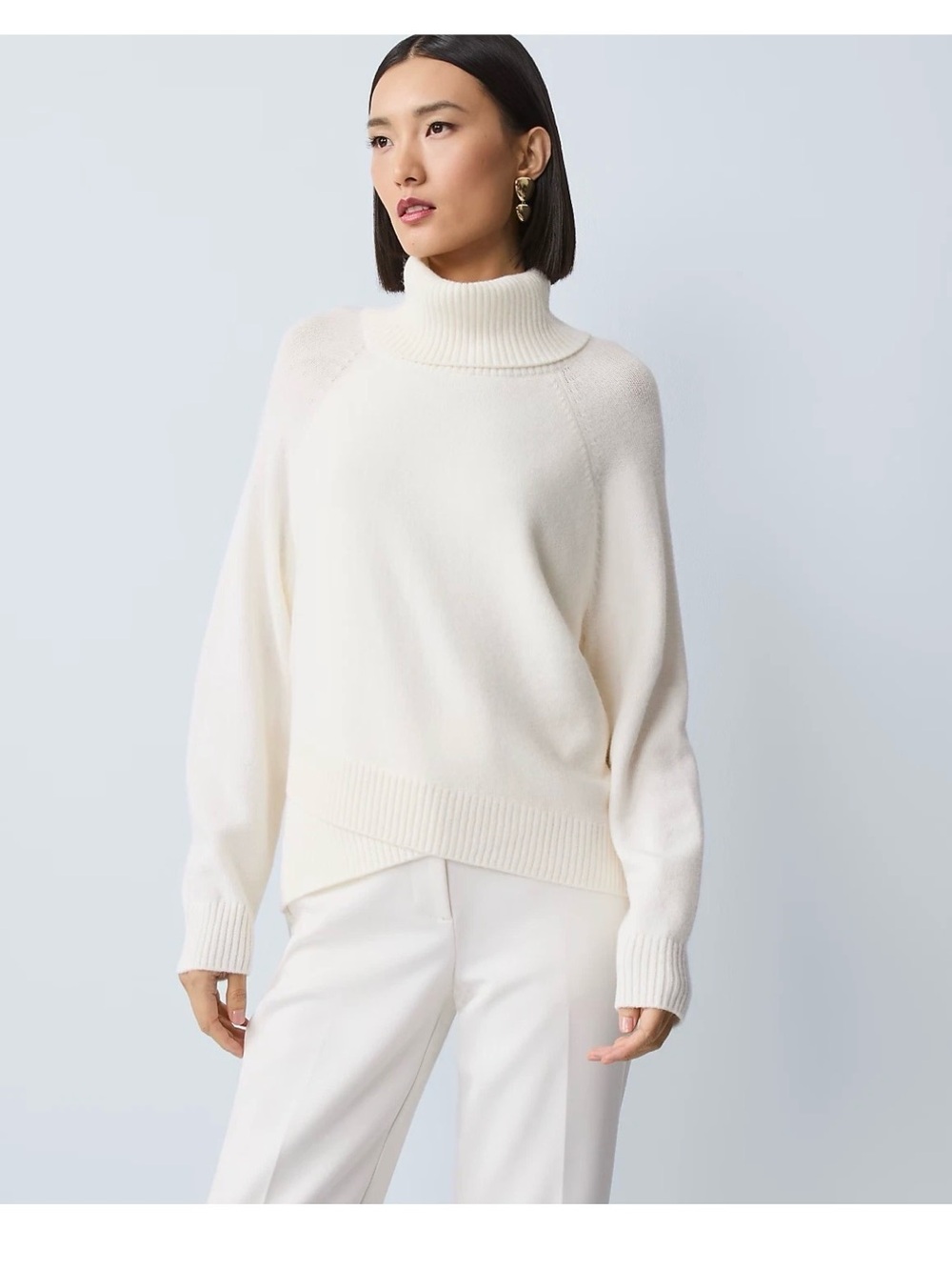 NWT ANN TAYLOR Crossover turtleneck sweater ivory sz XS